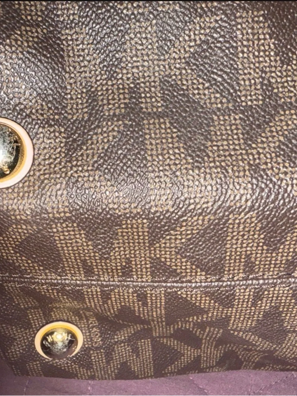 Michael Kors Brown Signature MK Tote with Beige Trim and Gold Charm